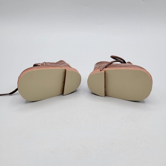 Tallinas Brown Lace-Up Doll Shoes Size 3 Faux Leather With Stitch Detail - Picture 3 of 7